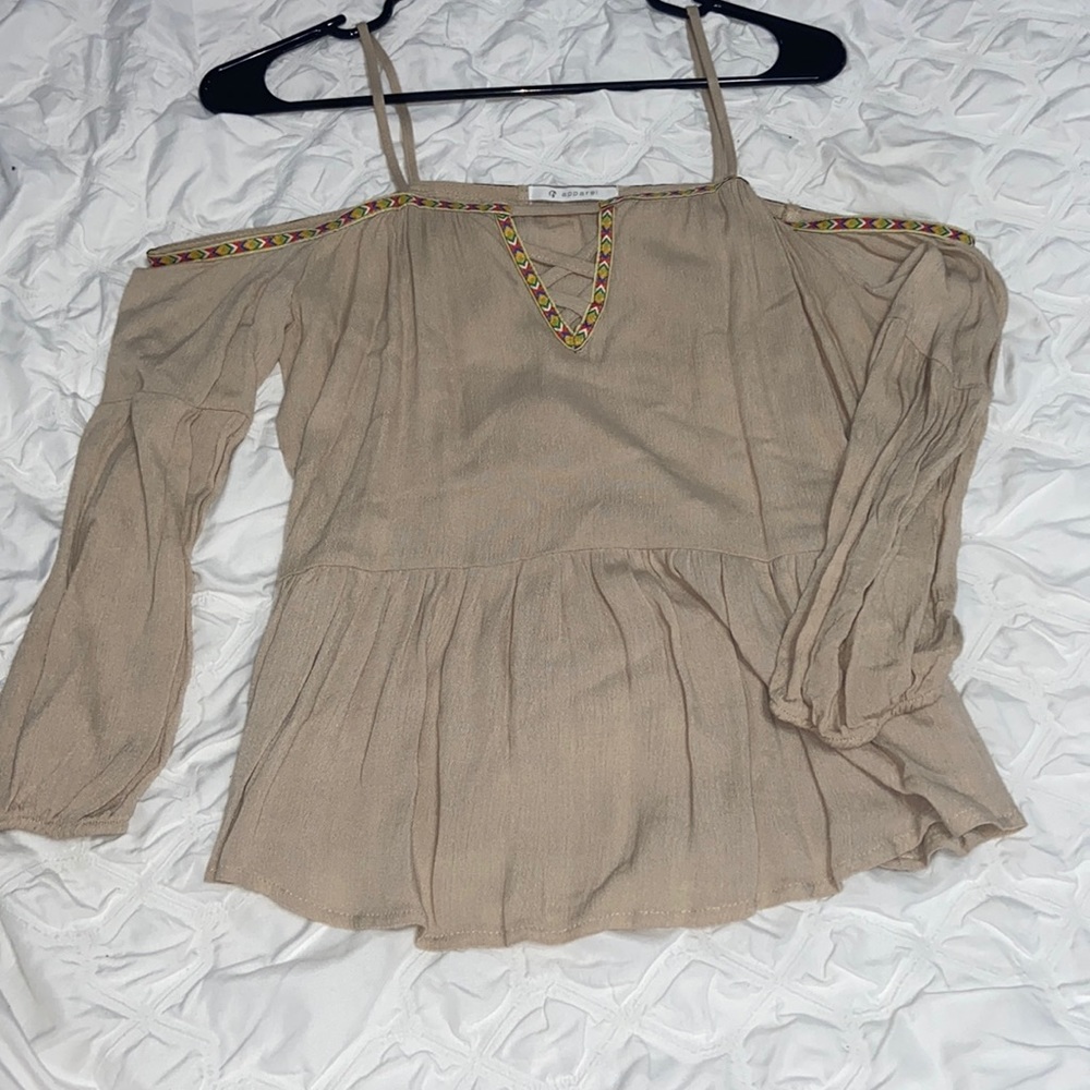 Kaki Off shoulder Long sleeve Peplum Top